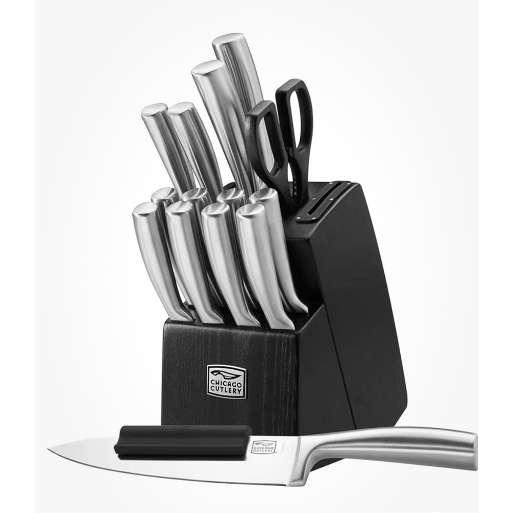 Knife Block Set Malden Silver Stainless Steel 16 Piece Chicago Cutlery NEW